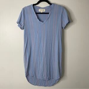 Anthropologie Cloth & Stone Blue Pink Striped Linen Blend T-Shirt Dress XS